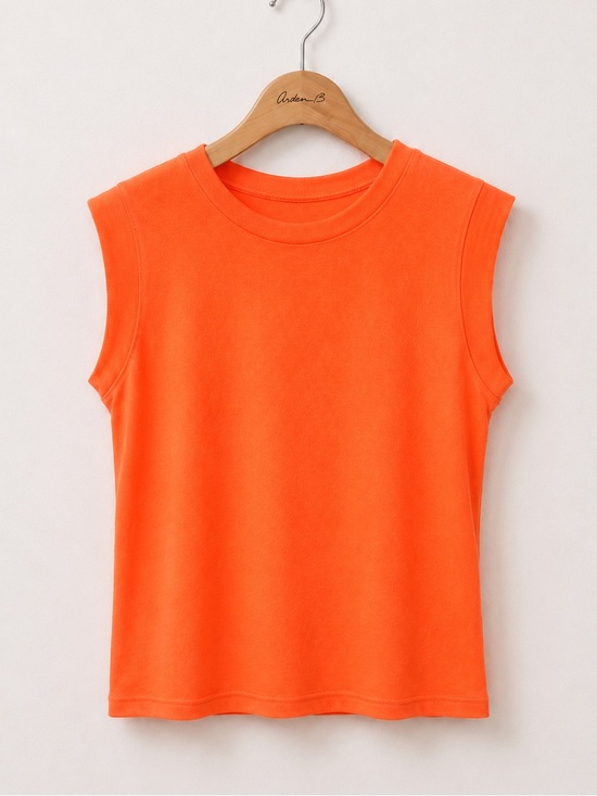 Tops - Bright Neon Orange Muscle Cap Sleeve Soft Summer Spandex Blend Crewneck Top